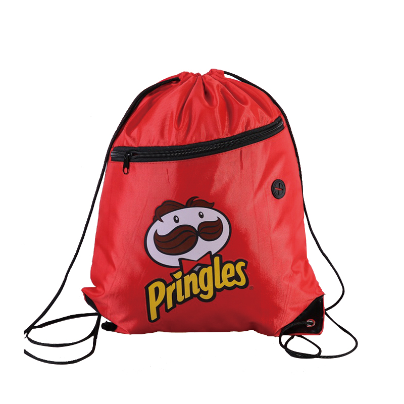Custom Logo Waterproof Polyester Drawstring Bag with Zipper Pocket