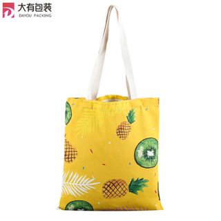 Summer Printing Tropical Pineapple Canvas Beach Custom Cotton Tote Woman Bag