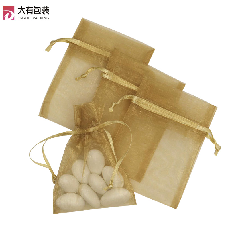 Custom Logo Printed Biodegradable Small Drawstring Organza Wedding Gift Candy Decorative Bag