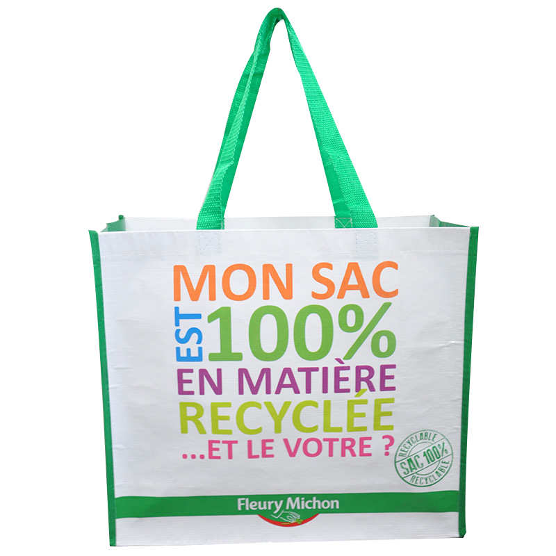 China Reusable Fashion Design PMS Color Or CMYK Color Laminated Recycled PET Shopping Bag