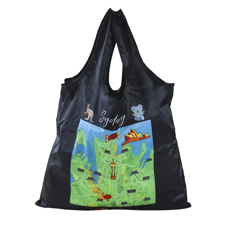Custom Logo Waterproof Grocery Eco Friendly Folding Polyester Nylon Foldable Reusable Tote Shopping Bag