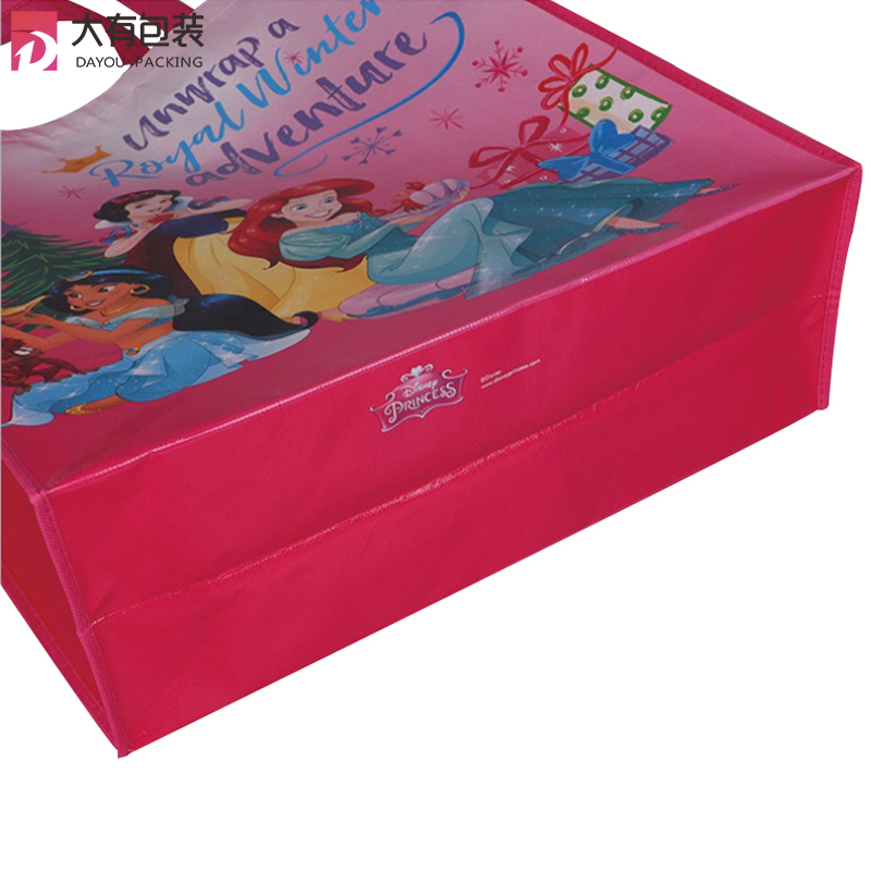 Pink Laminated PP Non Woven Shopping Gift Bag With Snow White Prints