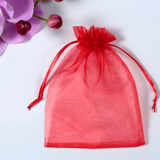 Customized Colorful Tiny Drawstring Christmas Sheer Organza Mesh Jewelry Gift Pouch Bag with Ribbon
