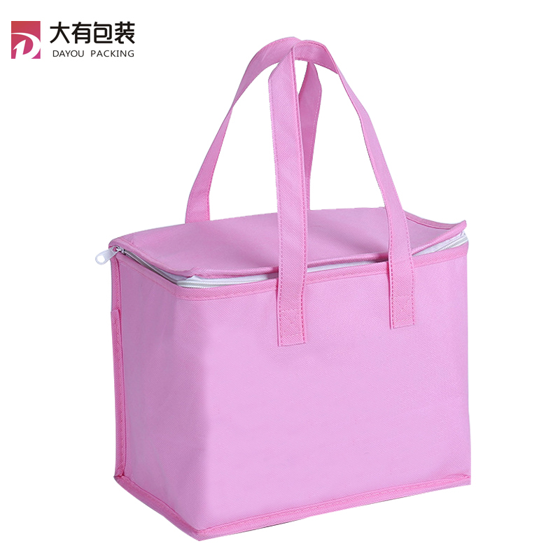 Superior Quality Pink Can Food Milk Ice Cream Beer Customized Size Zipper Picnic Lunch Non Woven Wine Bottle Cooler Bag