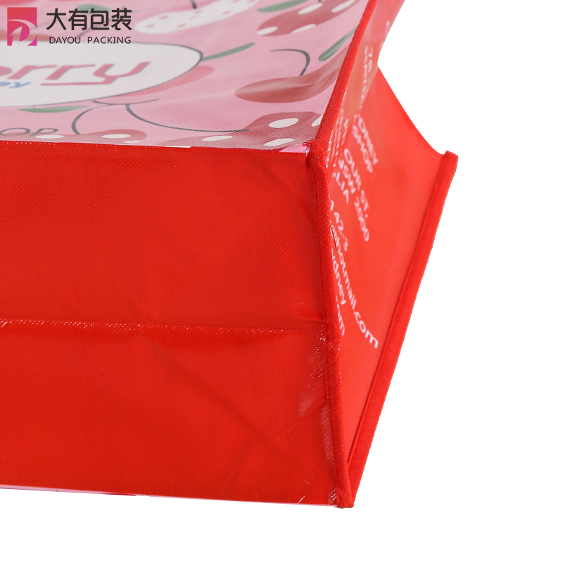 Pink Red Printed with Cherry Pattern Pp Non Woven Shopping Bag 