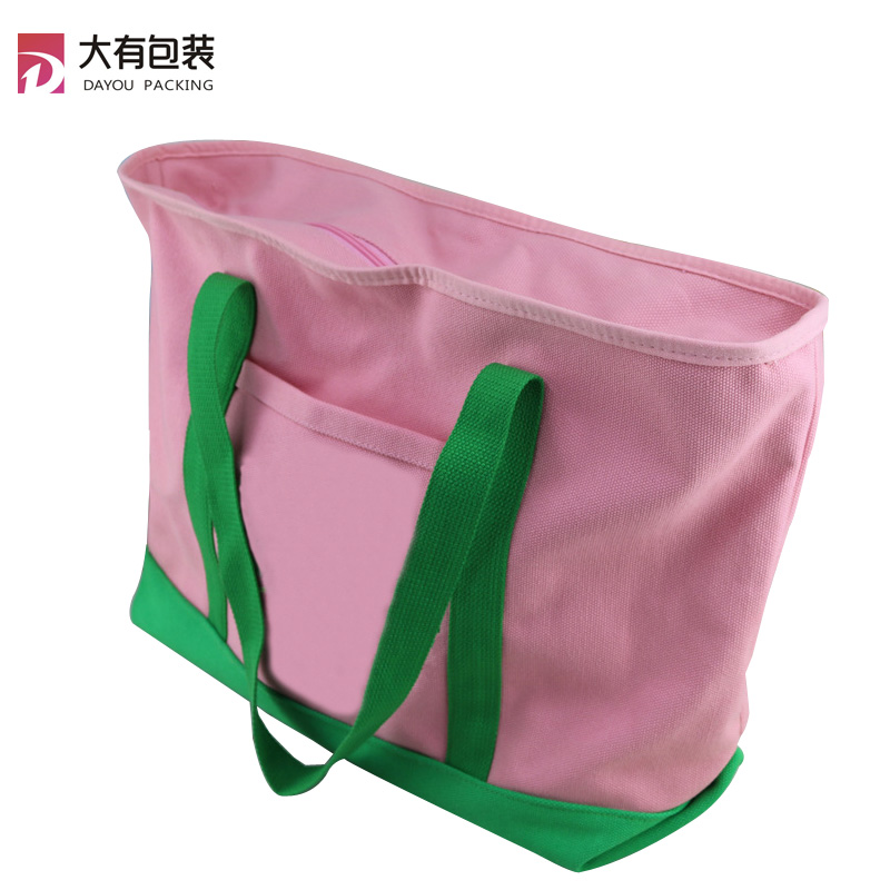 Open Top Heavy Duty Deluxe Pink Cotton Canvas Tote Bag with Outer Pocket
