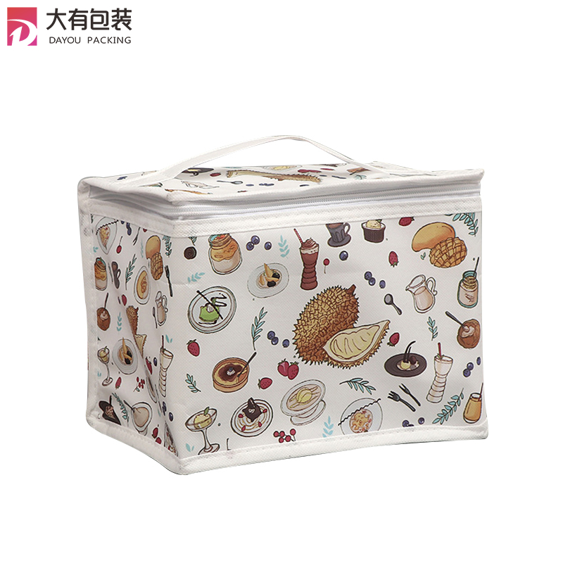 Wholesale White Color Size Outdoor Laminated PP Non Woven Insulated Foldable Lunch Cooler Bag For Frozen Food